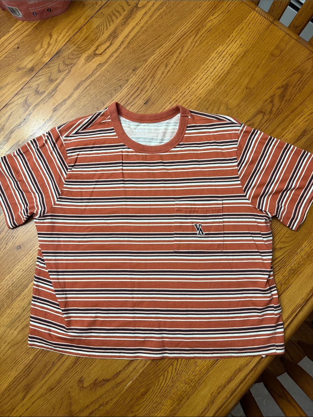 RVCA Rust, White & Black Striped Pocket Tee